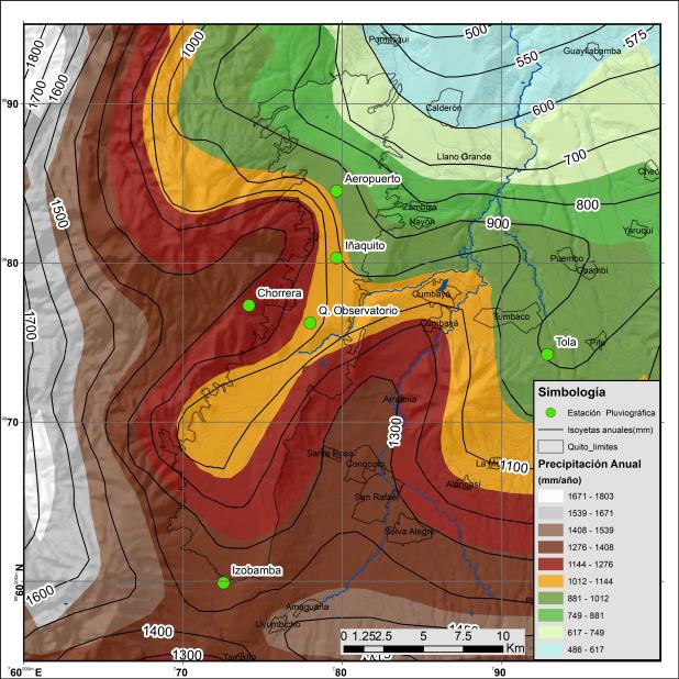 Mapa interpolado del número de eventos por año